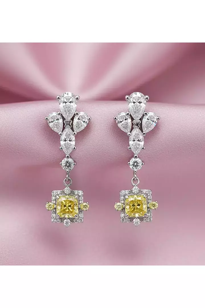 Vivienne Yellow Eco Diamonds and White Eco Diamonds Drop Earrings