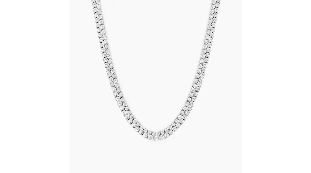 Double Row White Diamonds Tennis Necklace