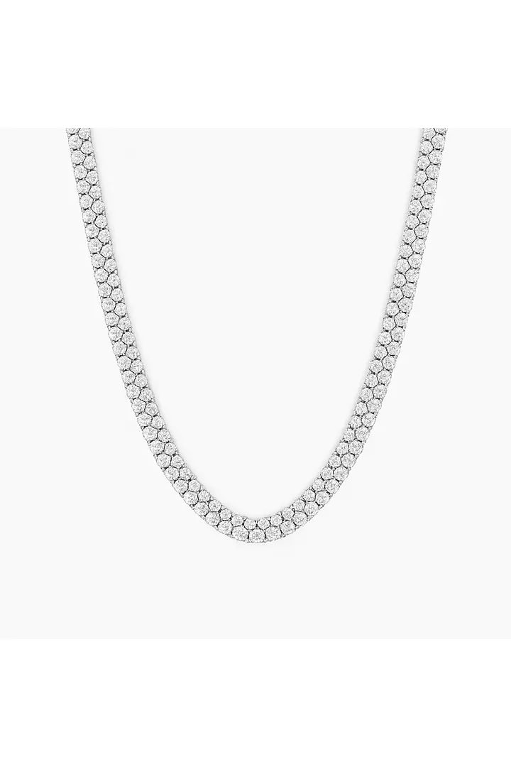 Double Row White Diamonds Tennis Necklace