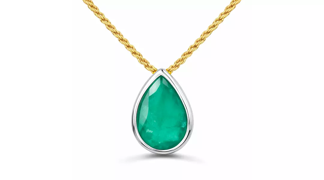 Natural Brazilian Green Emerald and Diamond Pendant