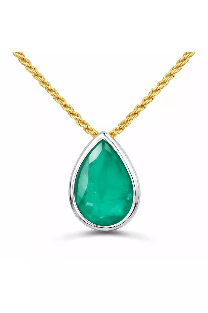 Natural Brazilian Green Emerald and Diamond Pendant