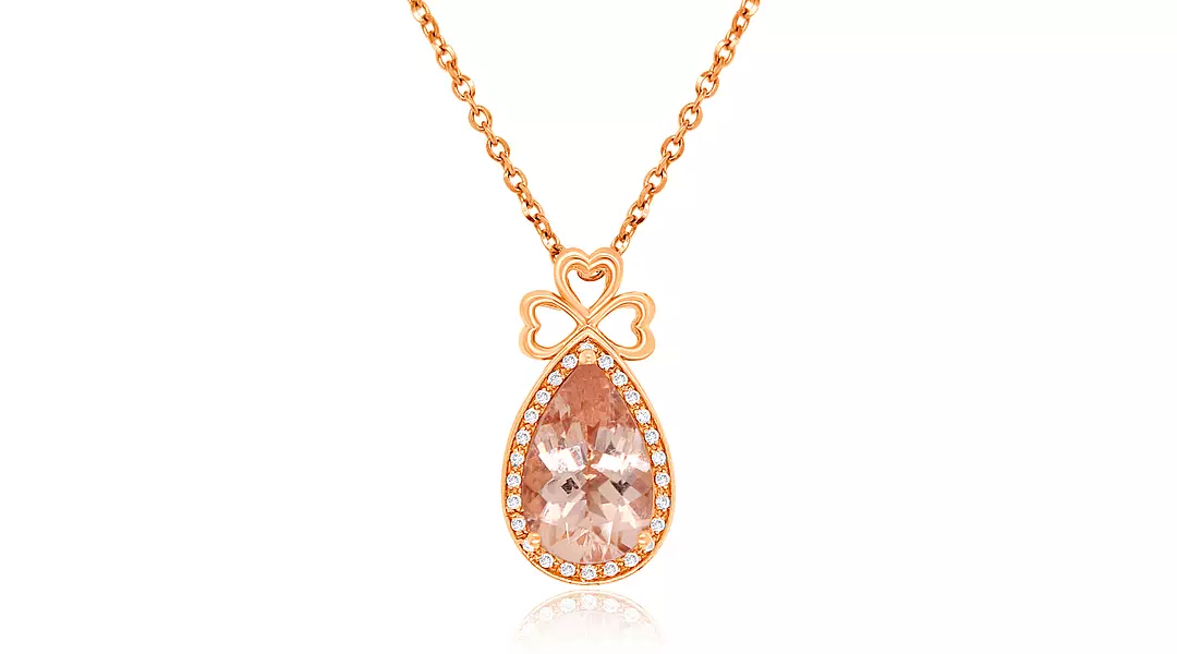 Teardrop Pear Shaped Morganite and Diamonds Pendant Necklace