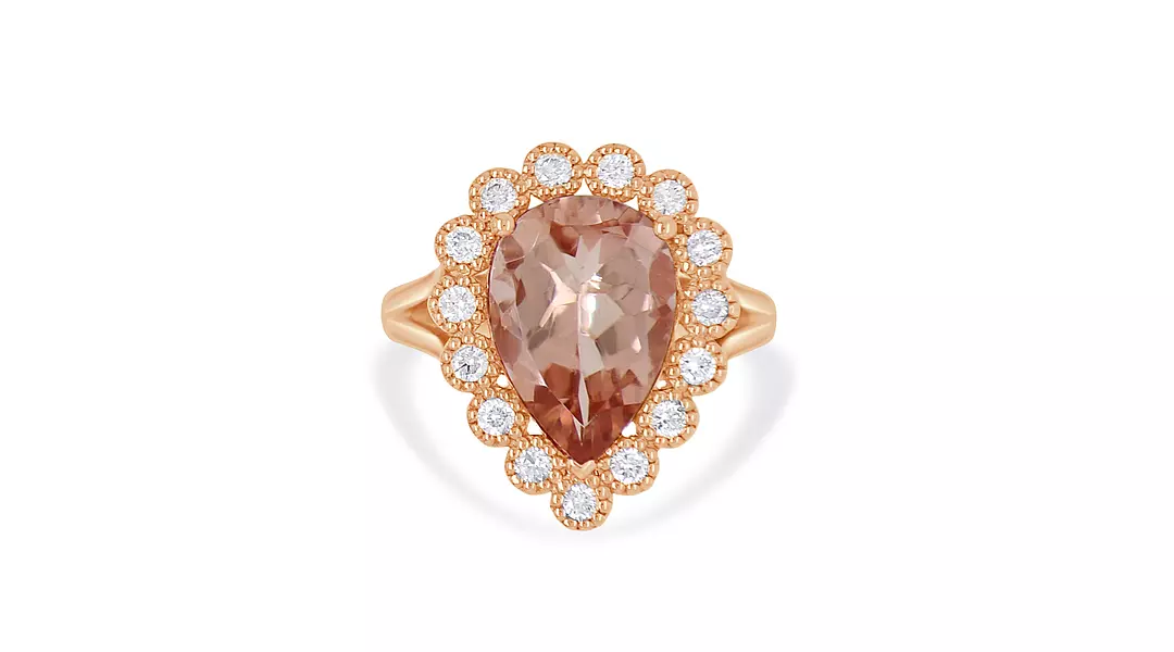 Pear Shaped Morganite and Bezel Diamonds Cocktail Ring