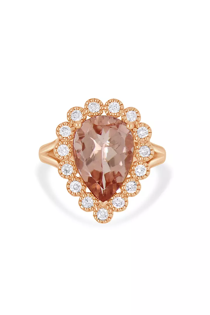 Pear Shaped Morganite and Bezel Diamonds Cocktail Ring