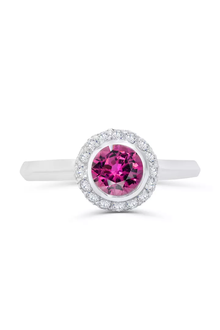 Pink Tourmaline Dreams Halo Diamond Ring