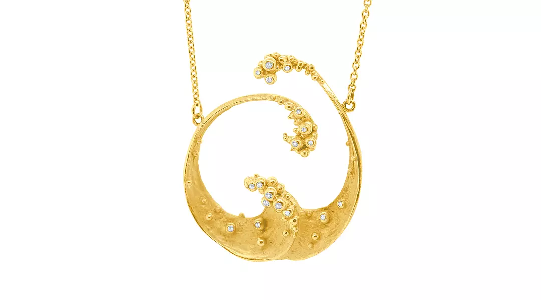 Ocean Waves Yellow Gold Necklace