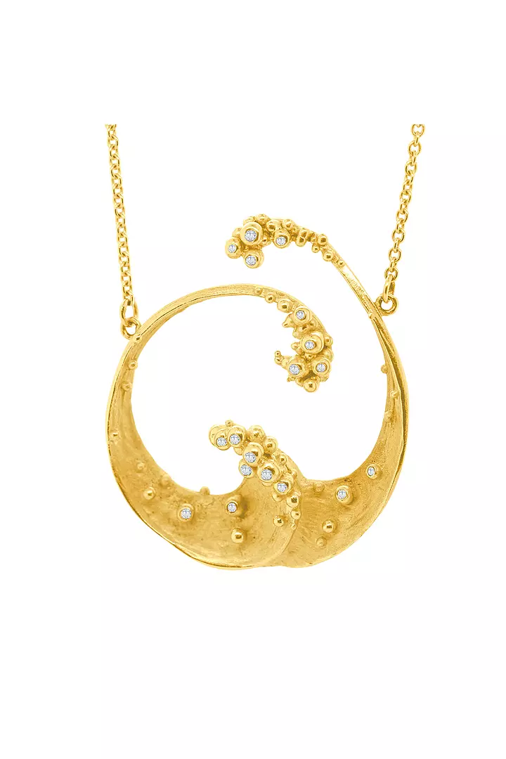Ocean Waves Yellow Gold Necklace