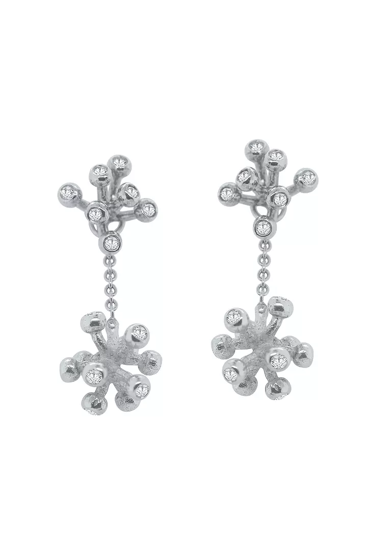 Silver Fireworks Diamonds Drop Earrings