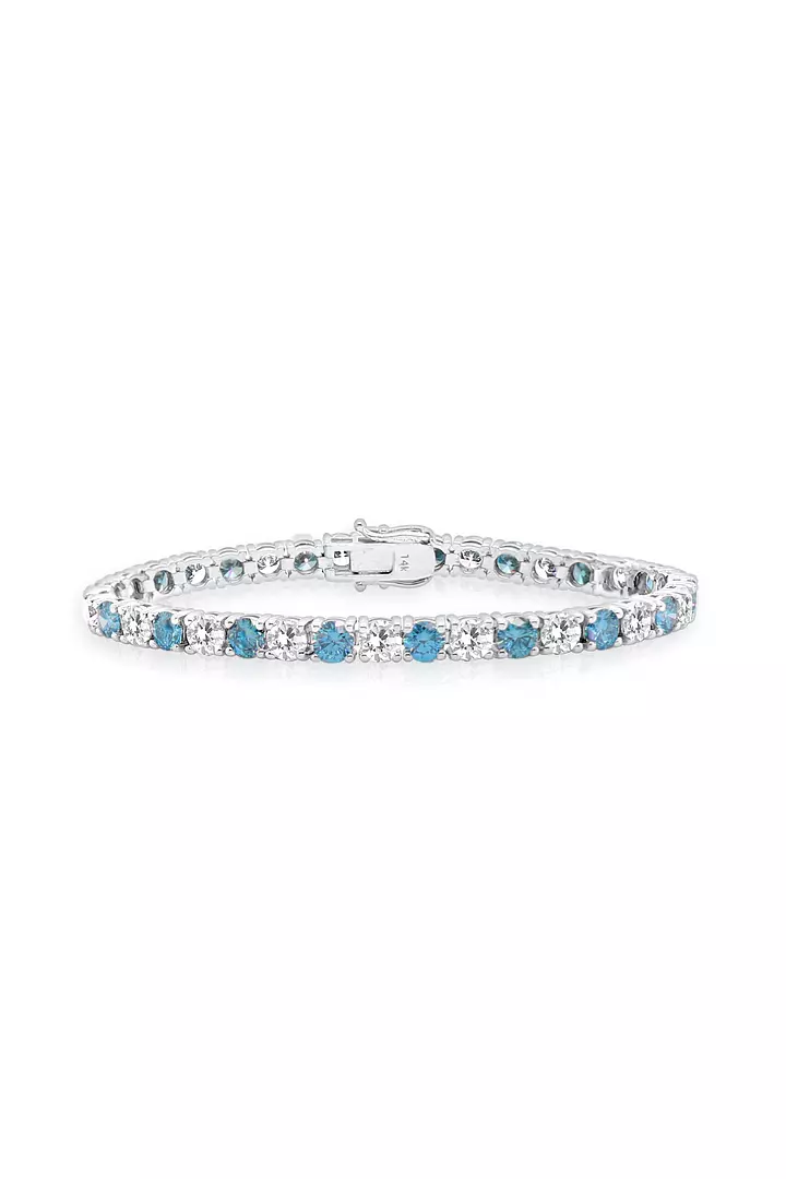 Royal Blue and White Eco Diamonds Tennis Bracelet