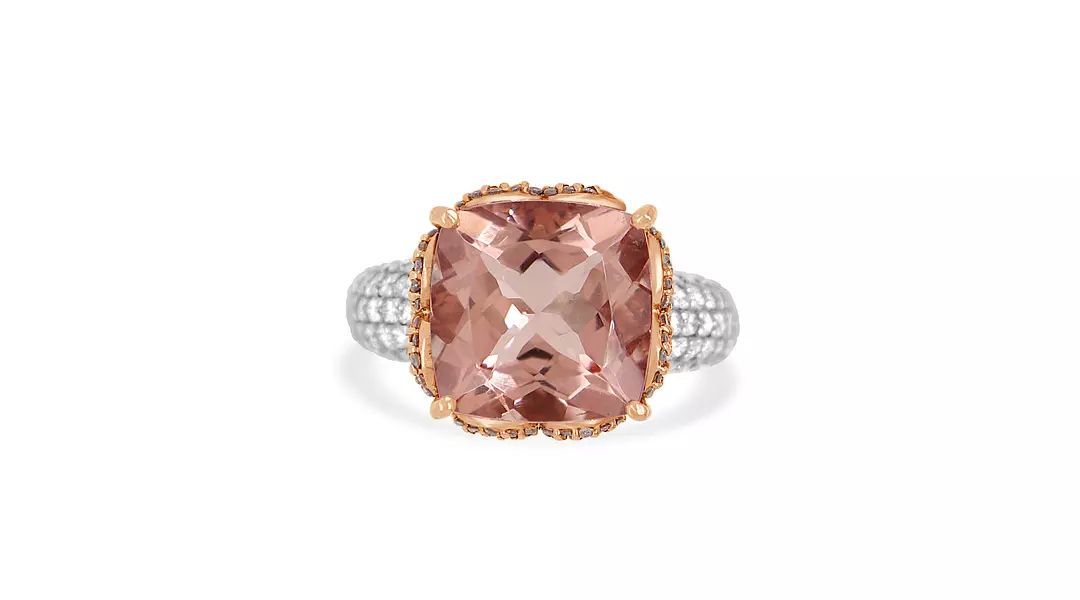 Pink Morganite Cocktail Ring in Two Tone Gold