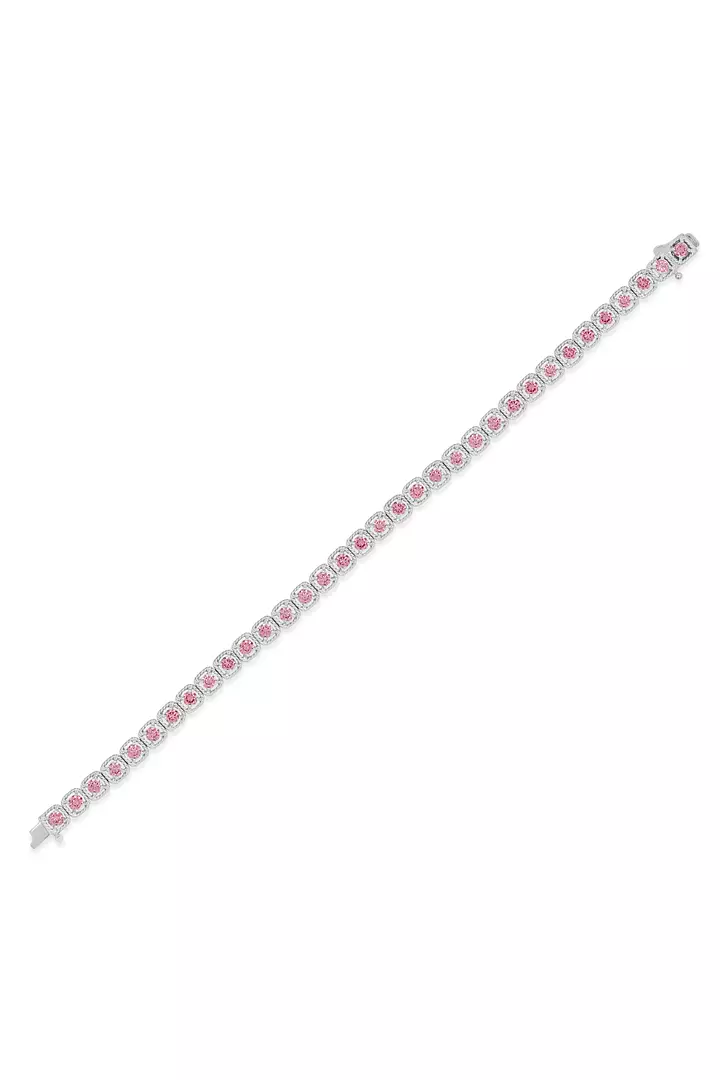 Pink Diamonds Cushion Milgrain Tennis Bracelet