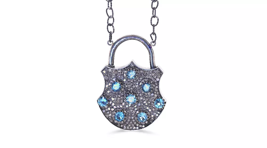 Padlock Blue Topaz and Diamonds Necklace