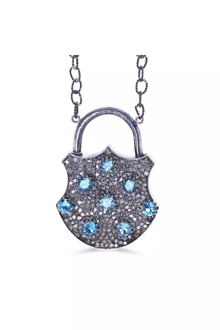 Padlock Blue Topaz and Diamonds Necklace