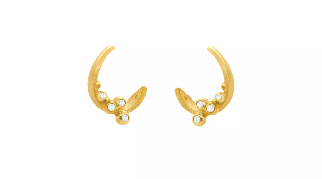 Half Moon Diamond Gold Earrings