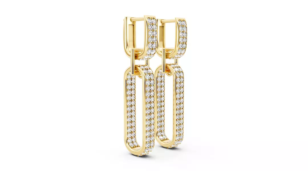 Pave Eco Diamonds Straight Link Double Hoop Drop Earrings