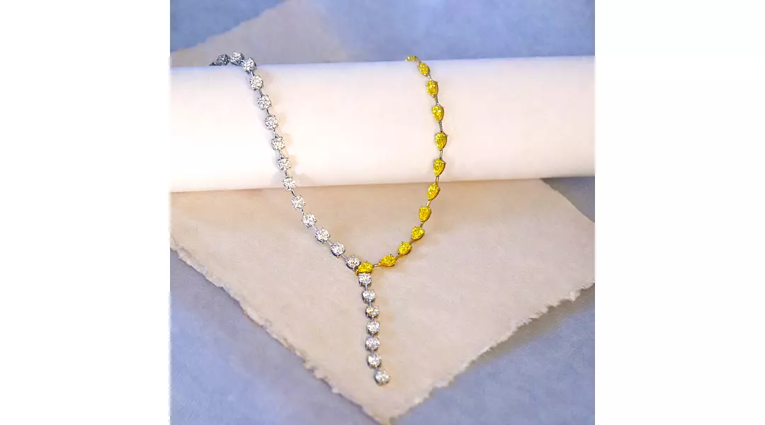 Y Shaped White and Fancy Yellow Eco Diamonds Lariat Necklace
