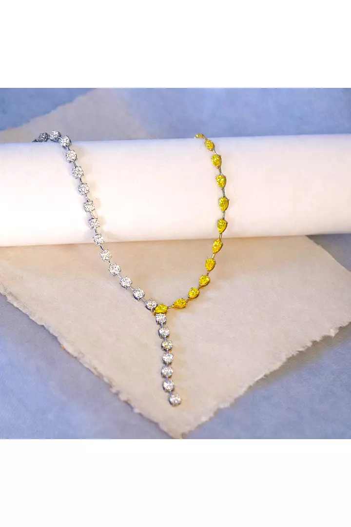Y Shaped White and Fancy Yellow Eco Diamonds Lariat Necklace