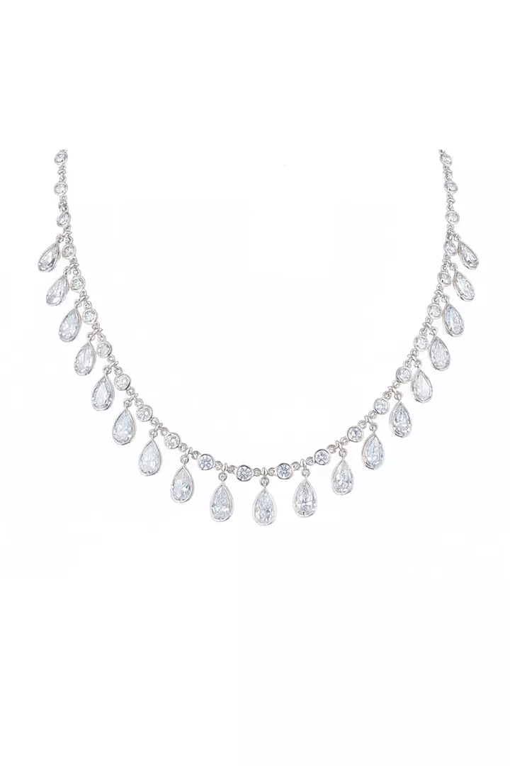 Multi Drop Bezel Pear Shaped Eco Diamonds Necklace