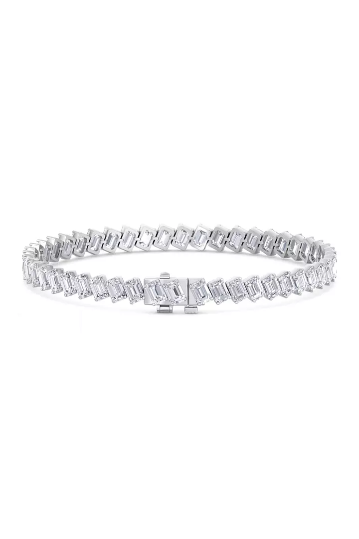 Sideways Emerald Shaped Diamond Tennis Bracelet