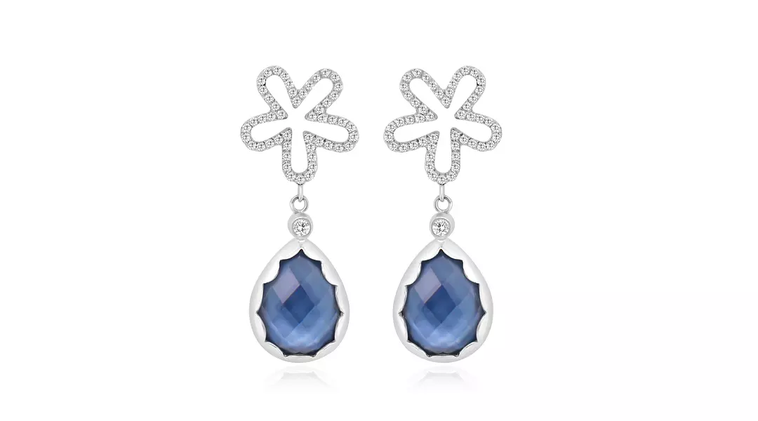 Diamond Flower Ivory Sky Pear Shaped Earrings