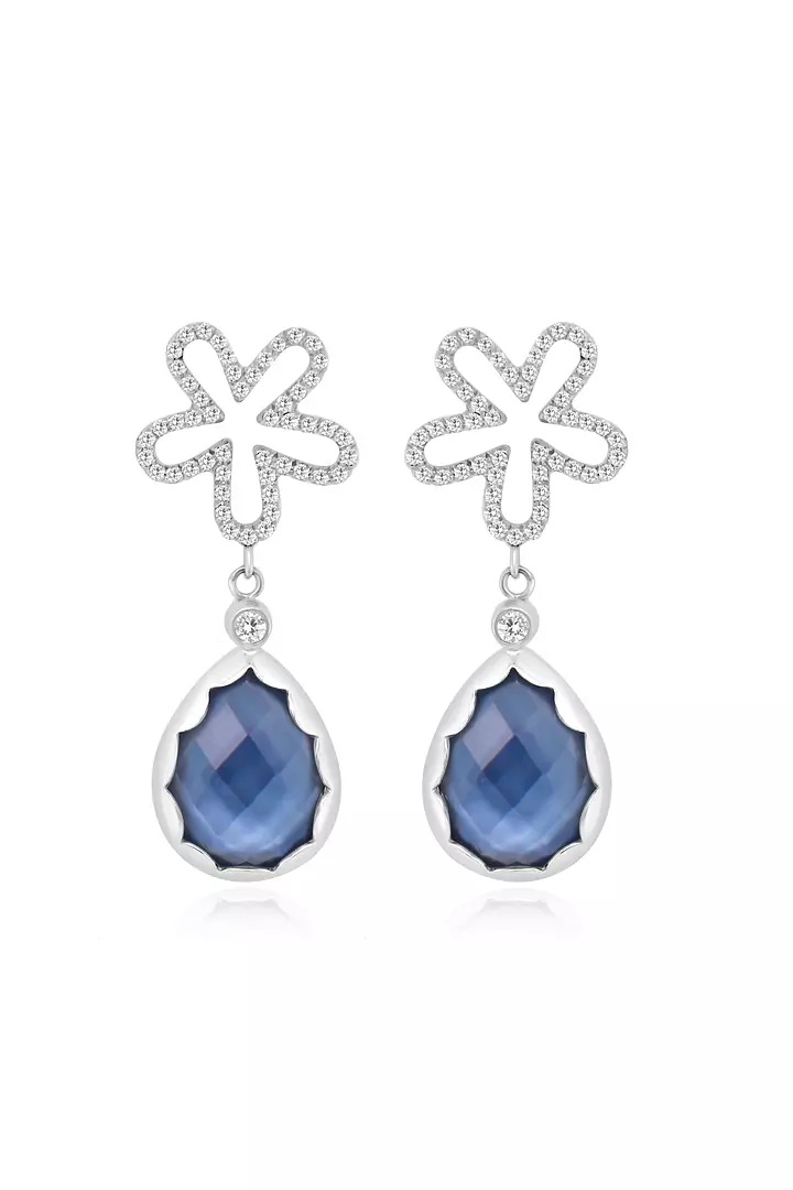 Diamond Flower Ivory Sky Pear Shaped Earrings
