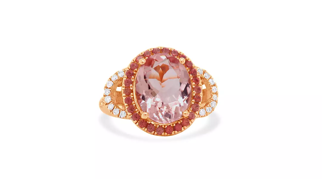 Pink Morganite, Diamonds and Sunstone Cocktail Ring