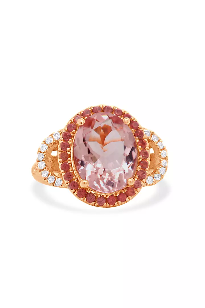 Pink Morganite, Diamonds and Sunstone Cocktail Ring