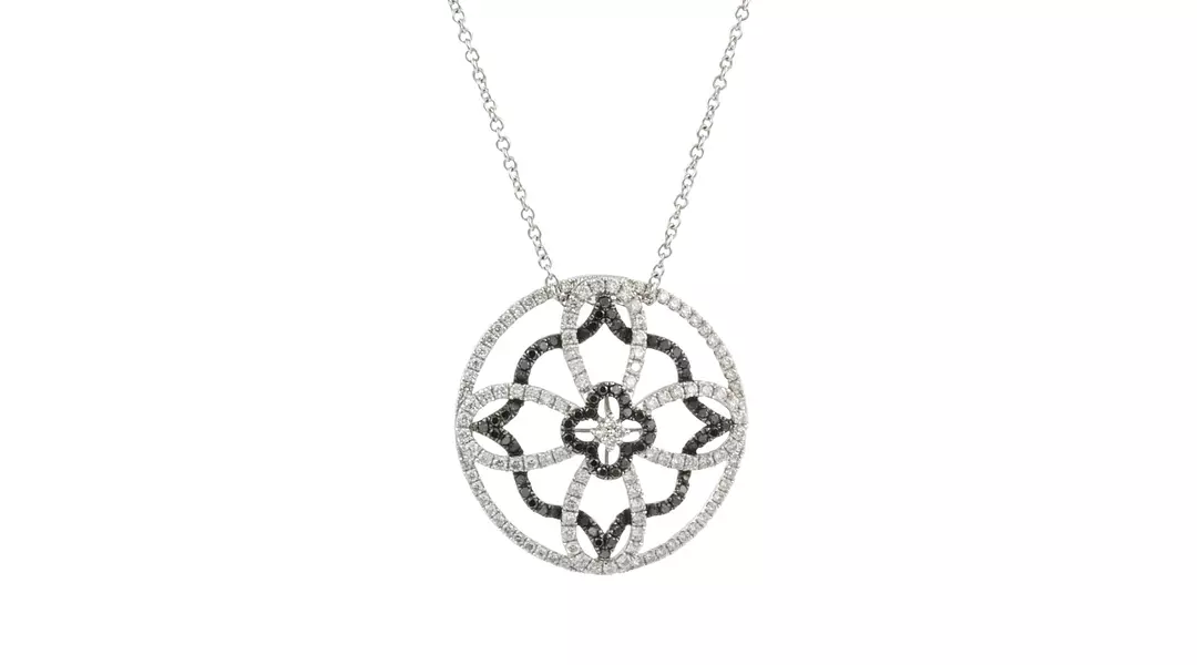 Black and White Diamonds Circle Pendant