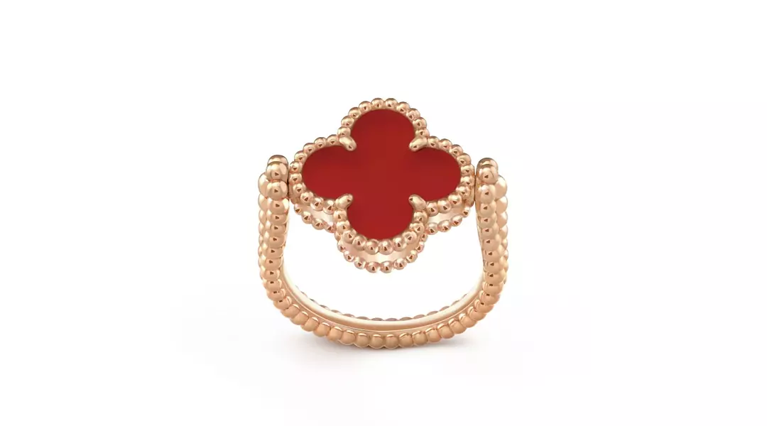 Van Cleef Red Alhambra Reversible Cocktail Ring