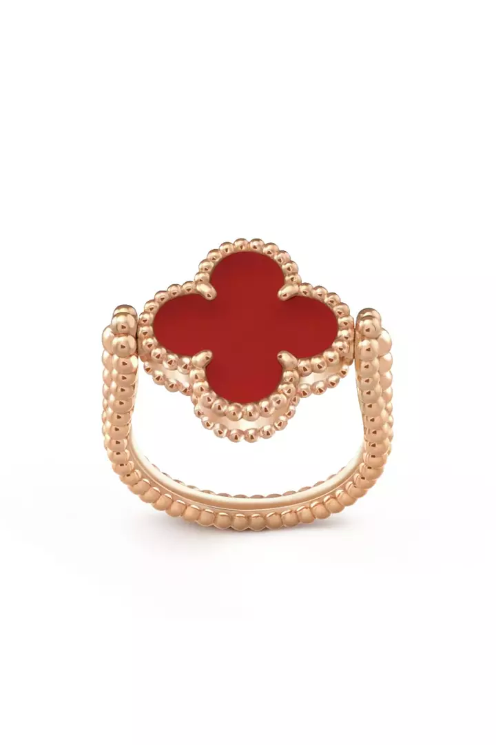Van Cleef Red Alhambra Reversible Cocktail Ring