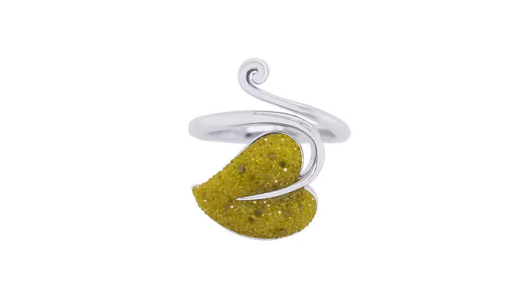 Crushed Yellow Diamonds Leaf Ring