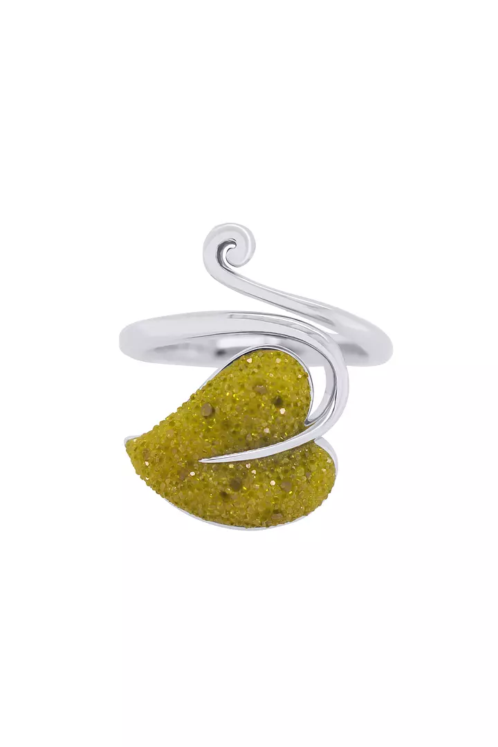 Crushed Yellow Diamonds Leaf Ring