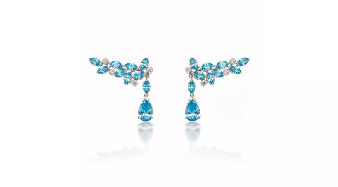 Blue and White Eco Diamonds Wing Drop Earrings