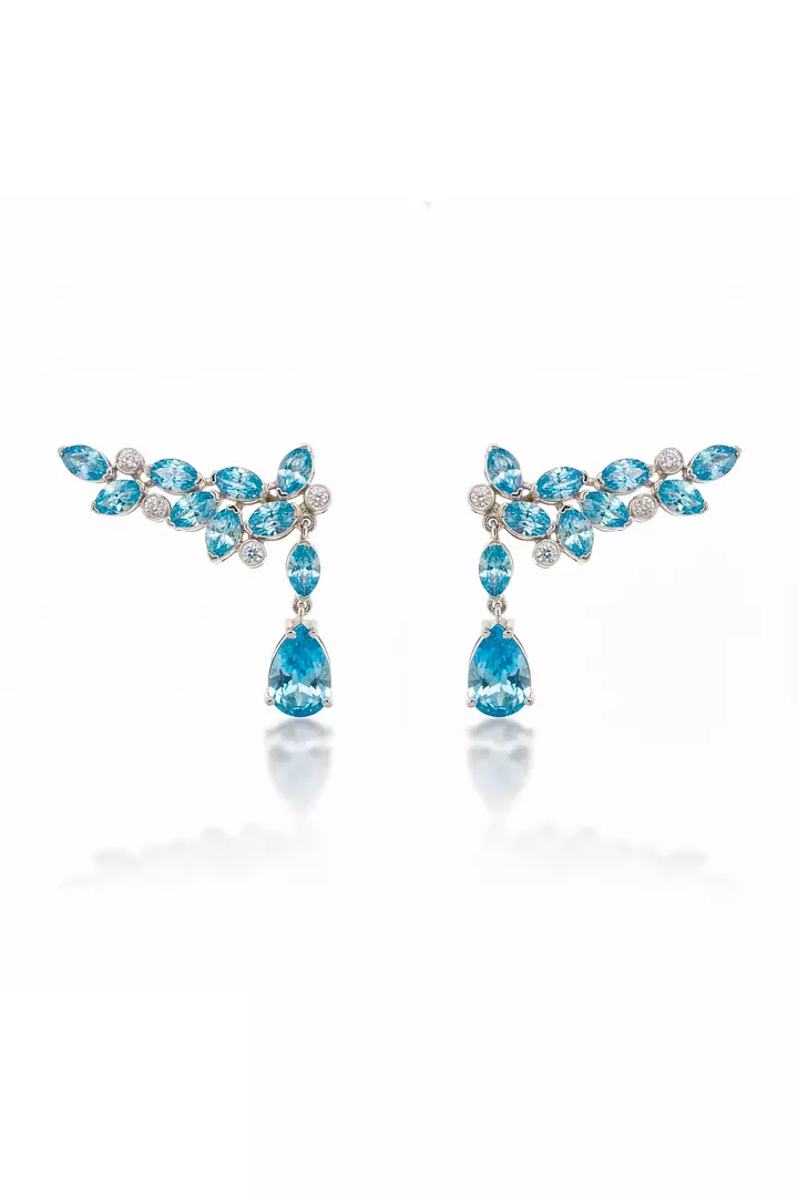 Blue and White Eco Diamonds Wing Drop Earrings