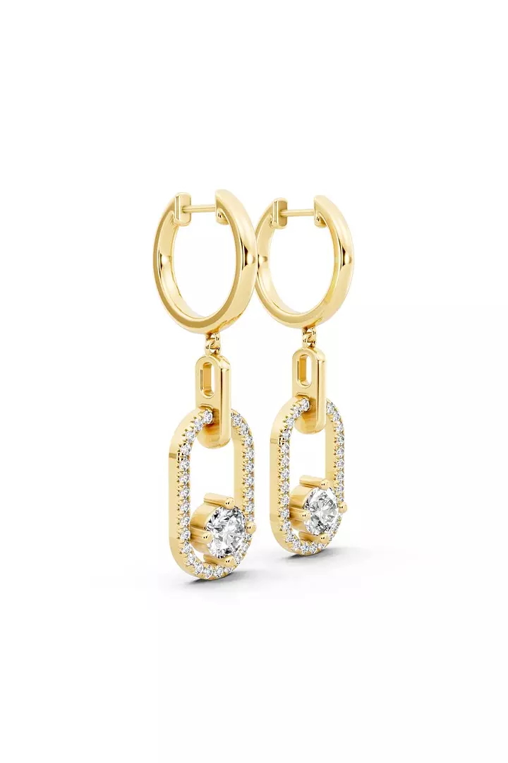 Pave Eco Diamonds Dangle Paperclip Drop Earrings